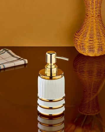 PORSELEN SIVI SABUNLUK GOLD POMPALI DEKORATİF BANYO VE MUTFAK SABUN DİSPENSERİ