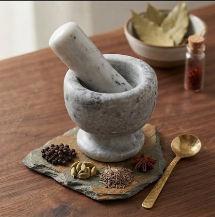 El Yapımı Doğal Mermer Havan & Tokmak Seti - Gri