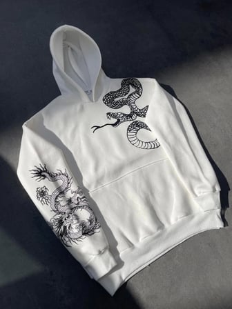Modi Green Uzun Kol Kapşonlu Baskılı SweatShirt - Beyaz
