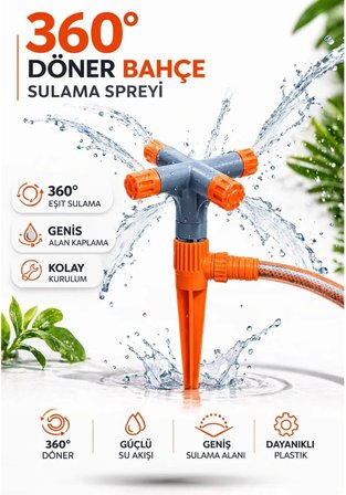 360° Döner Bahçe Sulama Fıskiyesi, 4 Kollu Otomatik Sprinkler, Kazıklı Tasarım, Geniş Alan Kaplama