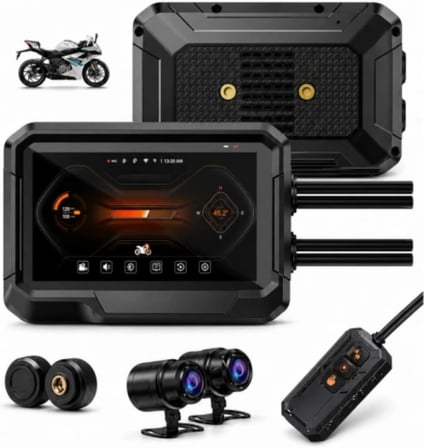 Glr T10 Motosiklet Kamera Kayıt Cihazı - Kablosuz CarPlay &amp; Android Auto, Dual Kamera, GPS ve TPMS Desteği