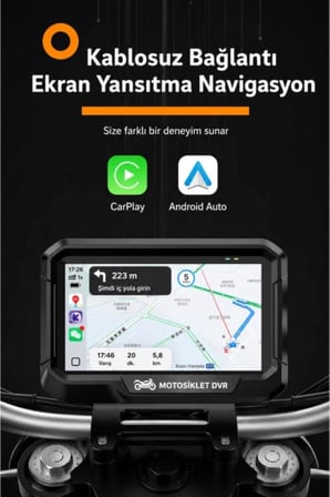 Glr T10 Motosiklet Kamera Kayıt Cihazı - Kablosuz CarPlay &amp; Android Auto, Dual Kamera, GPS ve TPMS Desteği