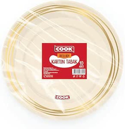 Cook Karton Tabak, Orta Boy, 19 cm, 10 Adet, Tek Kullanımlık