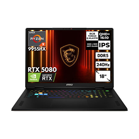 MSI VECTOR A18 HX Ryzen 9-9955HX 48-GBDDR5 2 TBSSD RTX5080 (16GB-GDDR7-175W) 18" QHD+ 240Hz Windows 11 Home A9WIG-093TRHMF8