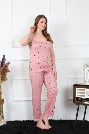 Modi Kadın Büyük Beden Somon İp Askılı Pijama Takım 202196