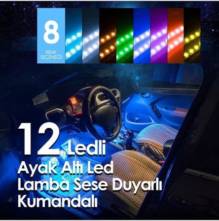 Mega Oto Market Ayak Altı Led 12 Ledli Lamba Sese Duyarlı Led Müziğe Duyarlı Led