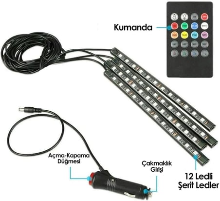 Mega Oto Market Ayak Altı Led 12 Ledli Lamba Sese Duyarlı Led Müziğe Duyarlı Led