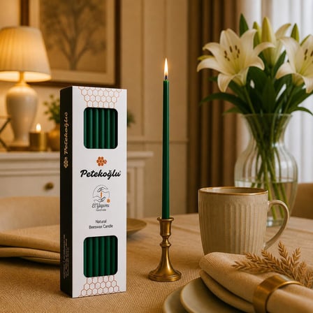 (40 Adet Yeşil) Balmumu Mum Dilek Mumu Doğal Petek Ince Uzun Parti Rituel Doğum Günü Mumu Beeswax Candle