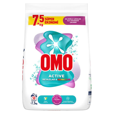 2 Adet Omo Active Beyazlar & Renkliler Toz Deterjanı 7.5 Kg