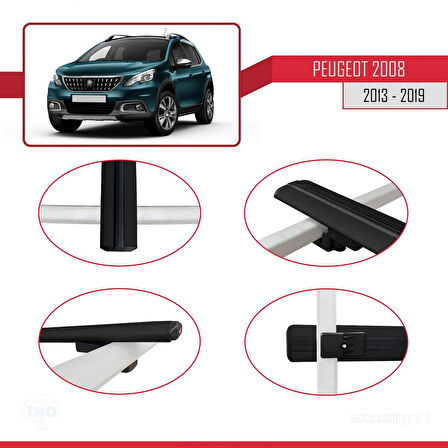 Peugeot 2008 (A94) 2013-2019 Arası ile Uyumlu BASIC Model Ara Atkı Tavan Barı Siyah 2 Adet