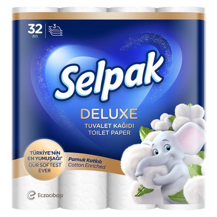 2 Adet Selpak Deluxe Pamuk Katkılı Tuvalet Kağıdı 32'li