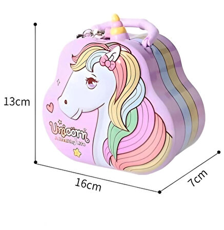 Unicorn Desenli Metal Kilitli Kumbara