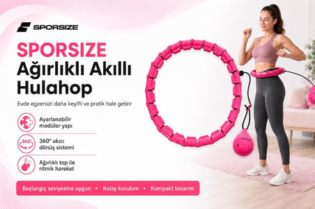Sporsize Akıllı Hulahop, Ağırlıklı Toplu Ayarlanabilir Modüler Fitness Hulahopu, Bel ve Karın Egzersiz Aleti, Evde Spor İçin, Pembe
