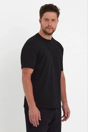 Modi Green Erkek 24/1 Düz A Kalite Oversize T-shirt - Siyah