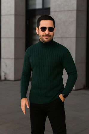 Modi Green Erkek Fitilli Triko Kazak 3lÜ Set Bej Haki Siyah Regular Balıkcı Yaka Tam Boğazlı Triko Seti Modeli Kazak