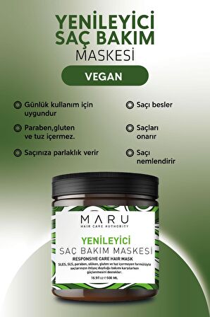 Maru Yıpranmış Saçlar Için Onarıcı - Tuzsuz & Vegan Süt Özlü Yoğun Bakım Maskesi 500 ml