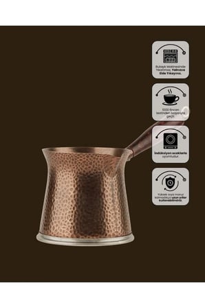 Telveli 7 Kişilik Ahşap Saplı Döküm Cezve - İndüksiyonlu Ocaklara Uyumlu 700 ML