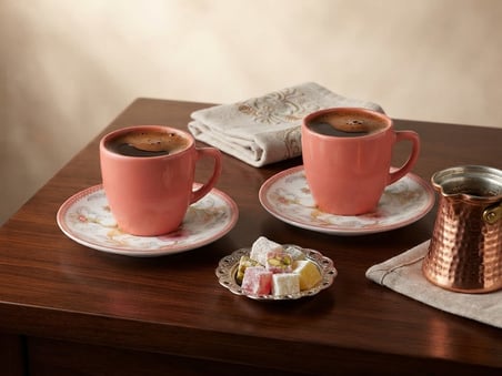 Pastel Pembe Porselen Kahve Sunum Takımı (2 Kişilik)