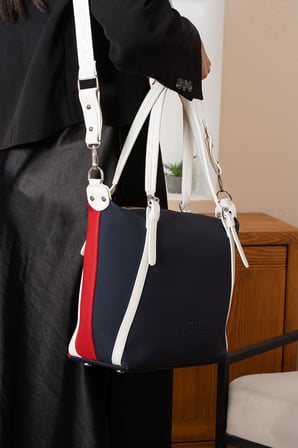 Lacivert kirmizi Orijinal 3 Bolmeli Genis Askili Kadin Omuz Cantasi Buyuk Boy 43*30 cm 6037