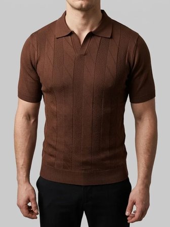 Modi Green Erkek Yazlık Triko Dokuma Tişört Kısa Kol Polo Yaka T-Shirt - Kahverengi