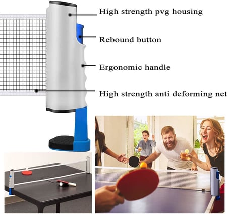 Orret Home Geri Çekilebilir Masa Tenisi Ağı – Ayarlanabilir 175 cm Teleskopik Pinpon Filesi, Katlanabilir ve Taşınabilir Masa Tenisi Filesi, Kompakt ve Pratik Ping Pong Ağı
