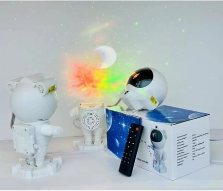 Astronot Robot Tasarım Bluetooth Hoparlörlü Gökyüzü Gece Lambası Zamanlama Kumandalı Projektör