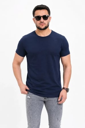 Modi Green Erkek Basic Tişört Bisiklet Yaka Kısa Kol Günlük Yazlık Slim Fit T-Shirt - Lacivert