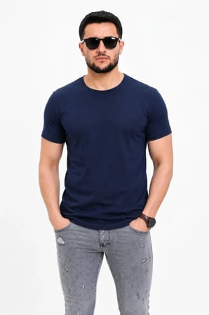 Modi Green Erkek Basic Tişört Bisiklet Yaka Kısa Kol Günlük Yazlık Slim Fit T-Shirt - Lacivert