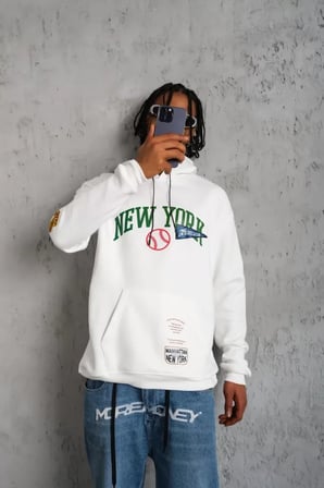 Modi Green Erkek Baskılı Kapüşonlu Sweatshirt - Beyaz
