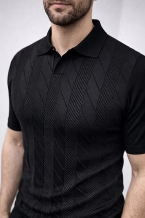 Modi Green Erkek Yazlık Triko Dokuma Tişört Kısa Kol Polo Yaka T-Shirt - Siyah