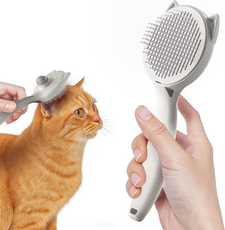 Kedi Köpek Tarağı – Otomatik Temizlenen Düğmeli Evcil Hayvan Tarağı, Masaj Etkili Yumuşak Tarama Fırçası, Kolay Temizlenen Pratik Kedi Tarak Fırçası (GRİ)