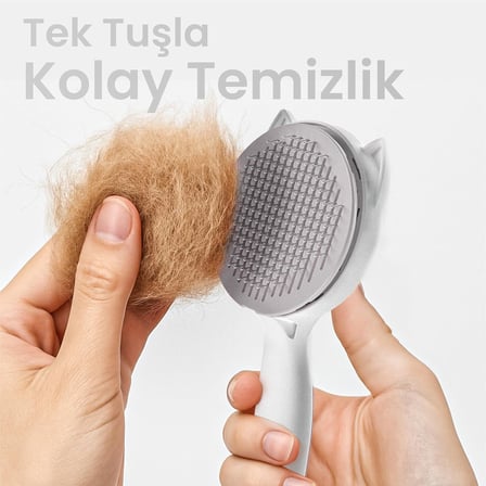 Kedi Köpek Tarağı – Otomatik Temizlenen Düğmeli Evcil Hayvan Tarağı, Masaj Etkili Yumuşak Tarama Fırçası, Kolay Temizlenen Pratik Kedi Tarak Fırçası (GRİ)