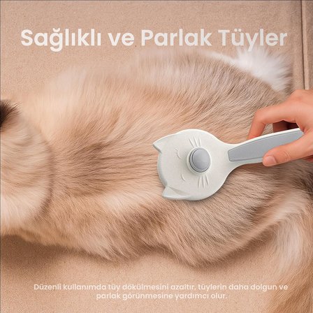 Kedi Köpek Tarağı – Otomatik Temizlenen Düğmeli Evcil Hayvan Tarağı, Masaj Etkili Yumuşak Tarama Fırçası, Kolay Temizlenen Pratik Kedi Tarak Fırçası (GRİ)