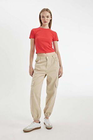 DeFacto Coool Jogger Pantolon Gabardin KumaşNormal Bel Basic Düz Kargo Cepli B0454AX24AUBG737