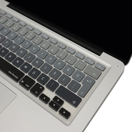 MacBook Klavye Filmi Türkçe Q Kaplama Ultra İnce Silikon Air Pro Eski USB li Modeller 2008-2017 Uyumlu Yıkanabilir Koruyucu Film Renkli Baskı Siyah Gri