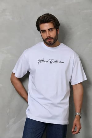 Modi Green Erkek Baskılı T-Shirt Kısa Kol Bisiklet Yaka Regular Fit Rahat Kalıp Günlük Tişört - Beyaz