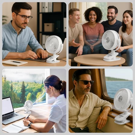 Mini Vantilatör - Masaüstü USB Fan - Klipsli Sabitleme - 360° Ayarlanabilir - Ultra Güçlü Hava Akımı ile Süper Serinlik Hissi - Portatif, Taşınabilir, Minimalist Tasarım (Beyaz)