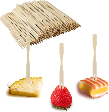 100 Paket Bambu Meze Çatalı, Meze için Kürdan, Meyve, Kokteyl, Şarküteri Tahtası Aksesuarları için 3,5 İnç Mini Çatal (100 Paket)