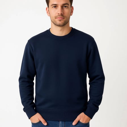 Modi Green Erkek Üç İplik Düz Bisiklet Yaka SweatShirt - Lacivert
