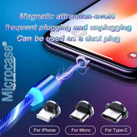 3in1 Lightning Type C Micro USB Işıklı Manyetik Şarj Kablosu 100 cm - AL2618