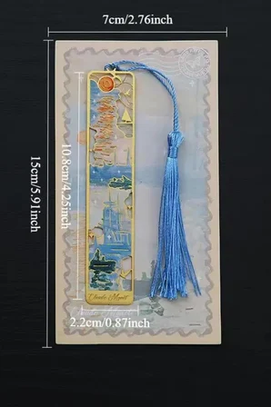Kolbi Craft,Gün Doğumu Van Gogh Püsküllü Altın Renk Metal Kitap Ayracı Hediyelik Sanatsal