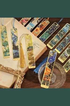 Kolbi Craft,Gün Doğumu Van Gogh Püsküllü Altın Renk Metal Kitap Ayracı Hediyelik Sanatsal