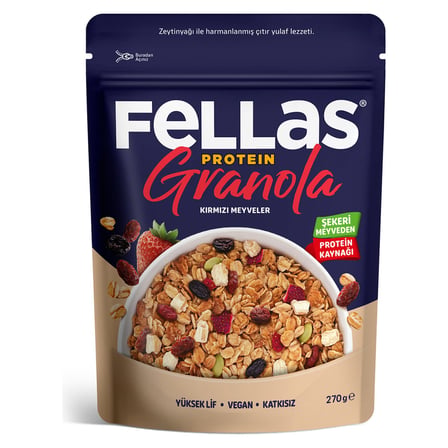 5 Adet Fellas Vegan Protein Granola Kırmızı Meyveler 270 G