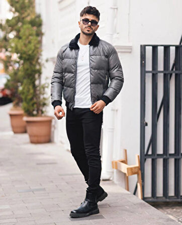 Kürk Yaka Suni Deri Crop Mont