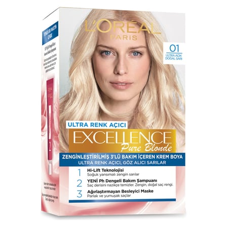 3 Adet L'Oréal Paris Excellence Pure Blond Saç Boyası - 01 Ultra Açık Doğal Sarı