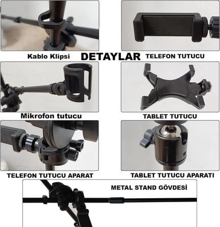 7in1 Set Mikrofon Tablet ve Telefon Tutuculu 180 Derece Döner Ayarlanabilir Mikrofon Standı AL4533