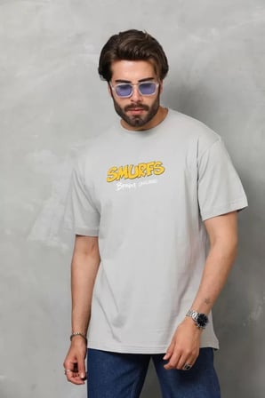 Modi Green Unisex Basic Bisiklet Yaka Oversize T-Shirt - Gri