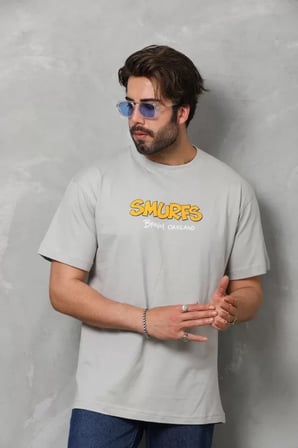 Modi Green Unisex Basic Bisiklet Yaka Oversize T-Shirt - Gri