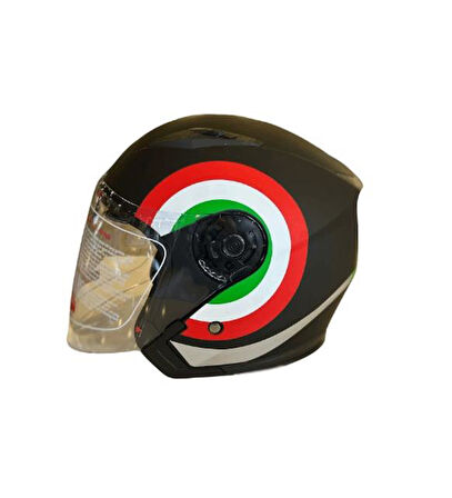 Jiekai Yarım Açık Güneş Vizörlü Kask Mat Siyah (Kırmızı-Beyaz-Yeşil) M Beden