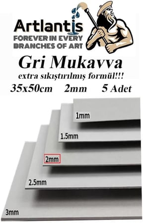 Mukavva Gri 2 mm 35x50 cm 5 Adet Sert Karton Ekstra Sıkıştırılmış 35 * 50 Mukavva Gri Renkli 2mm 5 Adet